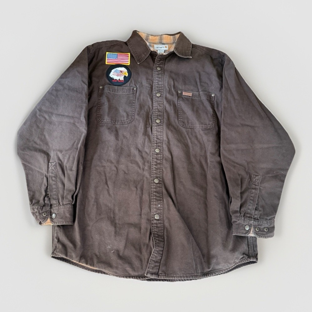 Carhartt Shirt Jacket Mens XL Brown Flannel Lined Shacket Workwear Regular Fit